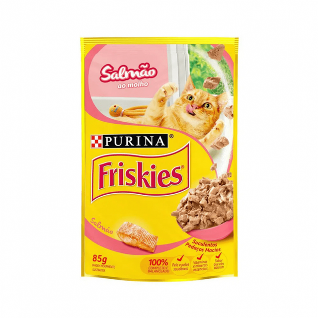 Ração Úmida Nestlé Purina Friskies para Gatos Sabor Salmão ao Molho Sachê 85 g