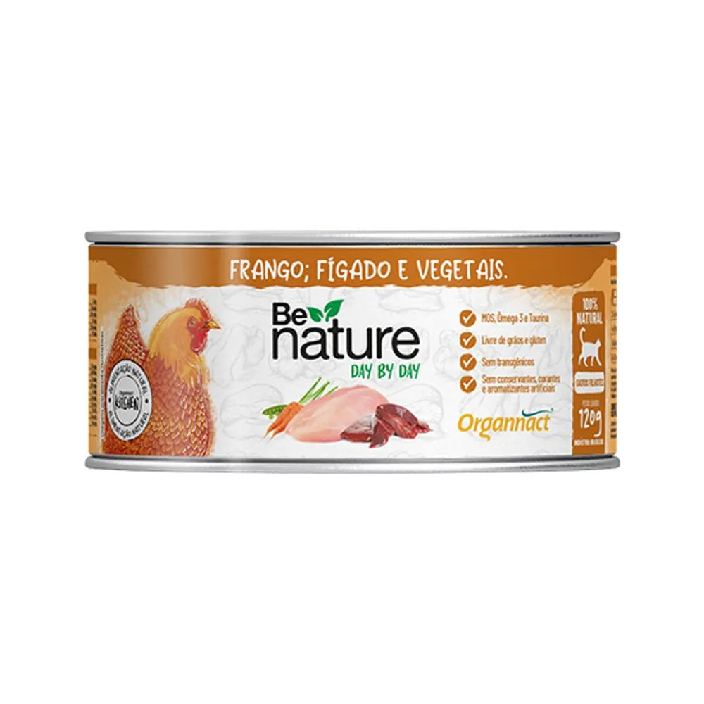 Alimento Natural Úmido Organnact Be Nature Day by Day para Gatos Filhotes Sabor Frango, Fígado e Vegetais 120 g