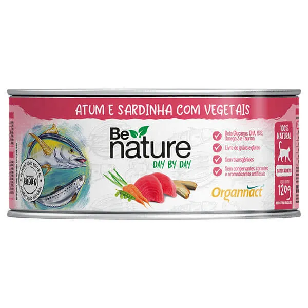 Alimento Natural Úmido Organnact Be Nature Day By Day para Gatos Adultos Sabor Atum e Sardinha com Vegetais 120 g