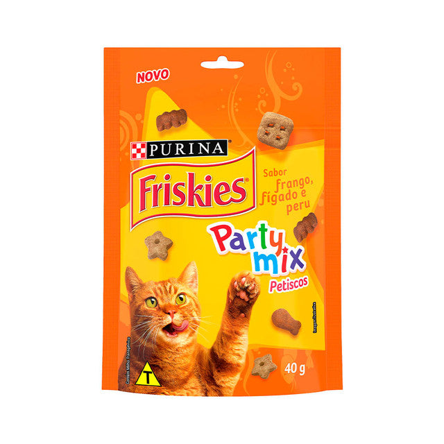 Petisco Nestlé Purina Friskies Party Mix para Gatos Adultos Sabor Frango, Fígado e Peru 40g