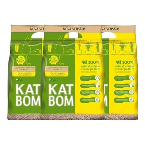 Kit 3 unidades Areia para Gatos Granulado Katbom Super Premium Capim com Limão 3 Kg