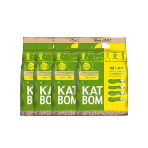 Kit 4 unidades Areia para Gatos Granulado Katbom Super Premium Capim com Limão 3 Kg