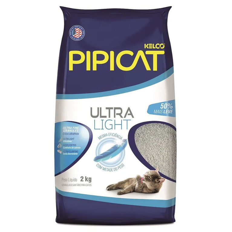 Areia Higiênica para Gatos Pipicat Ultra Light 2 Kg