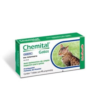 Vermífugo Chemital Chemitec para Gatos 4 Comprimidos