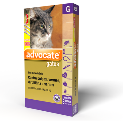 Antipulgas e Vermífugo Bayer Combo Advocate para Gatos de 4 a 8 Kg 0,8 mL 3 Bisnagas