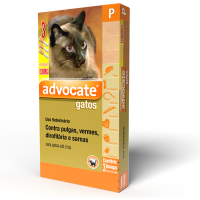 Antipulgas e Vermífugo Bayer Combo Advocate para Gatos de até 4 Kg 0,4 mL 3 Bisnagas