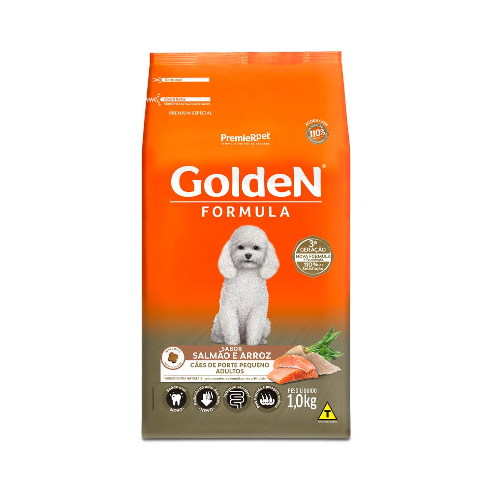 Ração Golden Fórmula Mini Bits para Cães Adultos de Porte Pequeno Sabor Salmão e Arroz