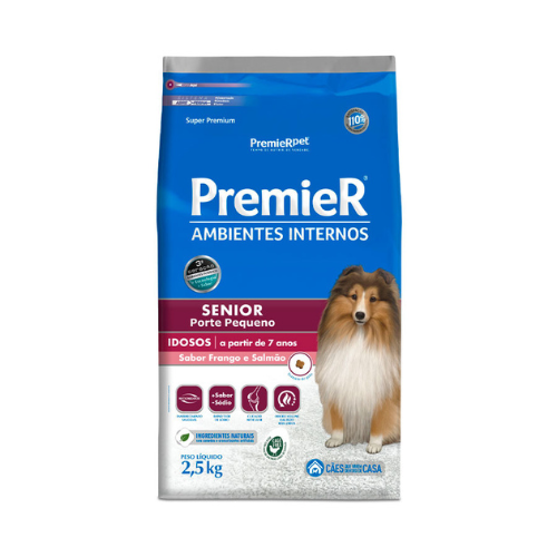 Ração PremieR Ambientes Internos para Cães Sênior Sabor Frango e Salmão