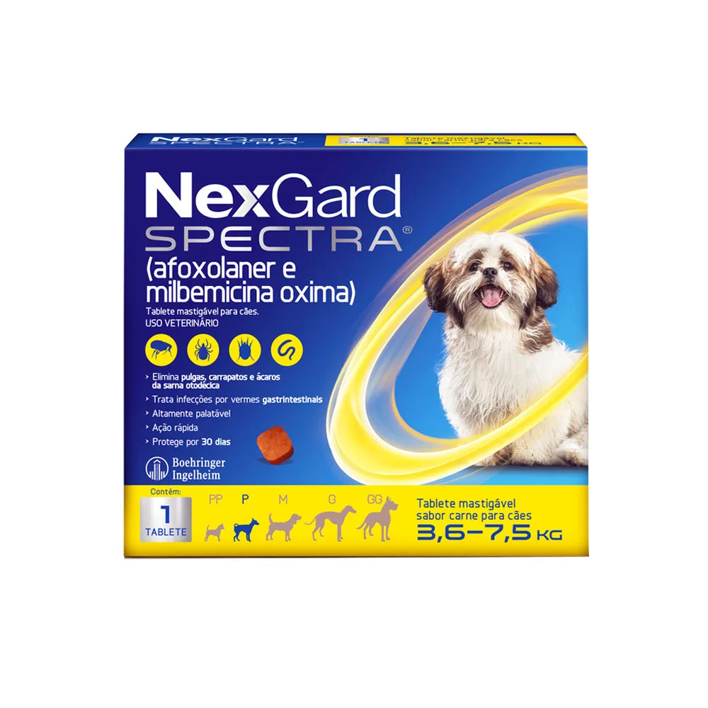 NexGard Spectra Antipulgas e Carrapatos para Cães de 3,6 a 7,5 Kg 1 g 1 Comprimido