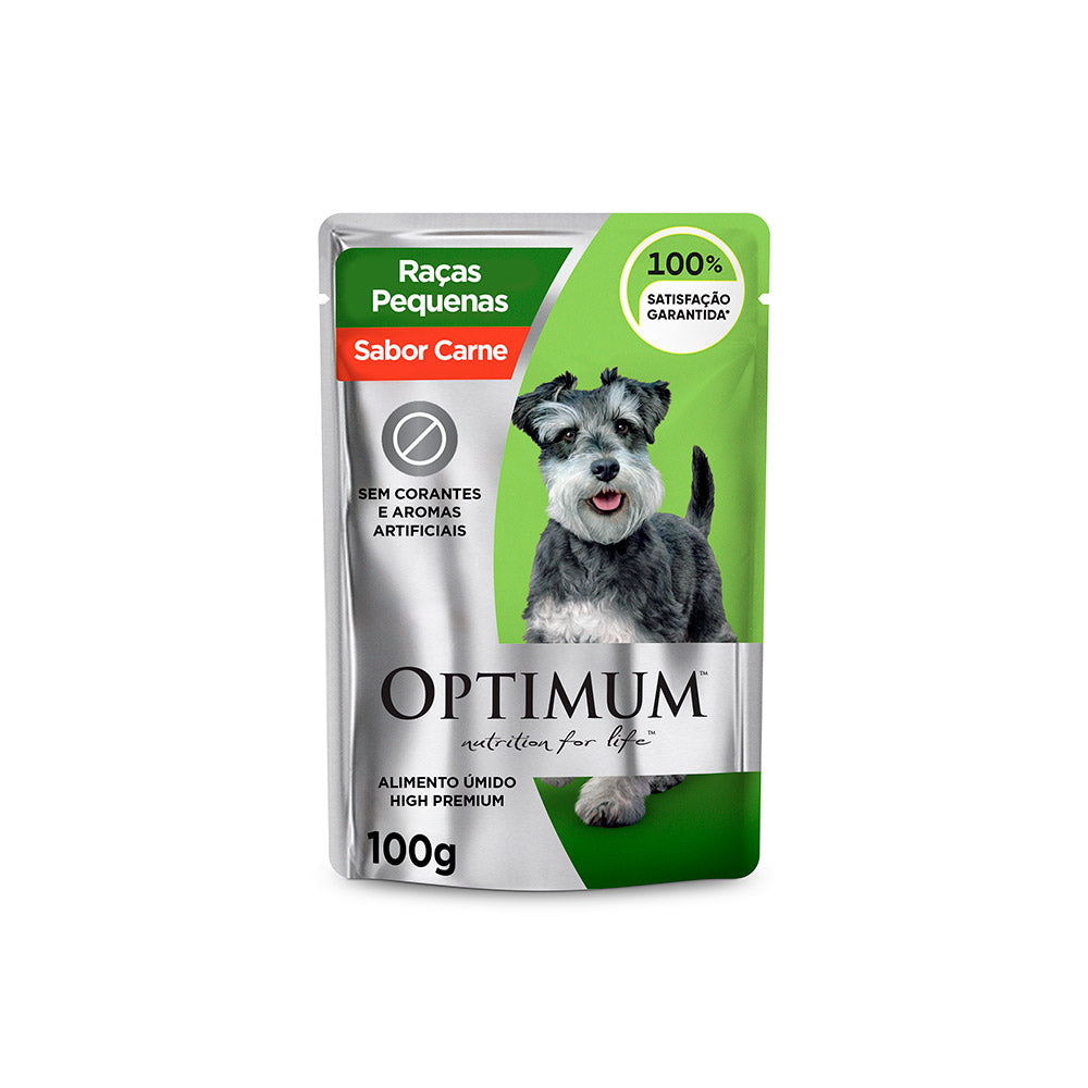 Ração Úmida Optimum Sachê para Cães Adultos Raças Pequenas e Mini Sabor Carne  100 g