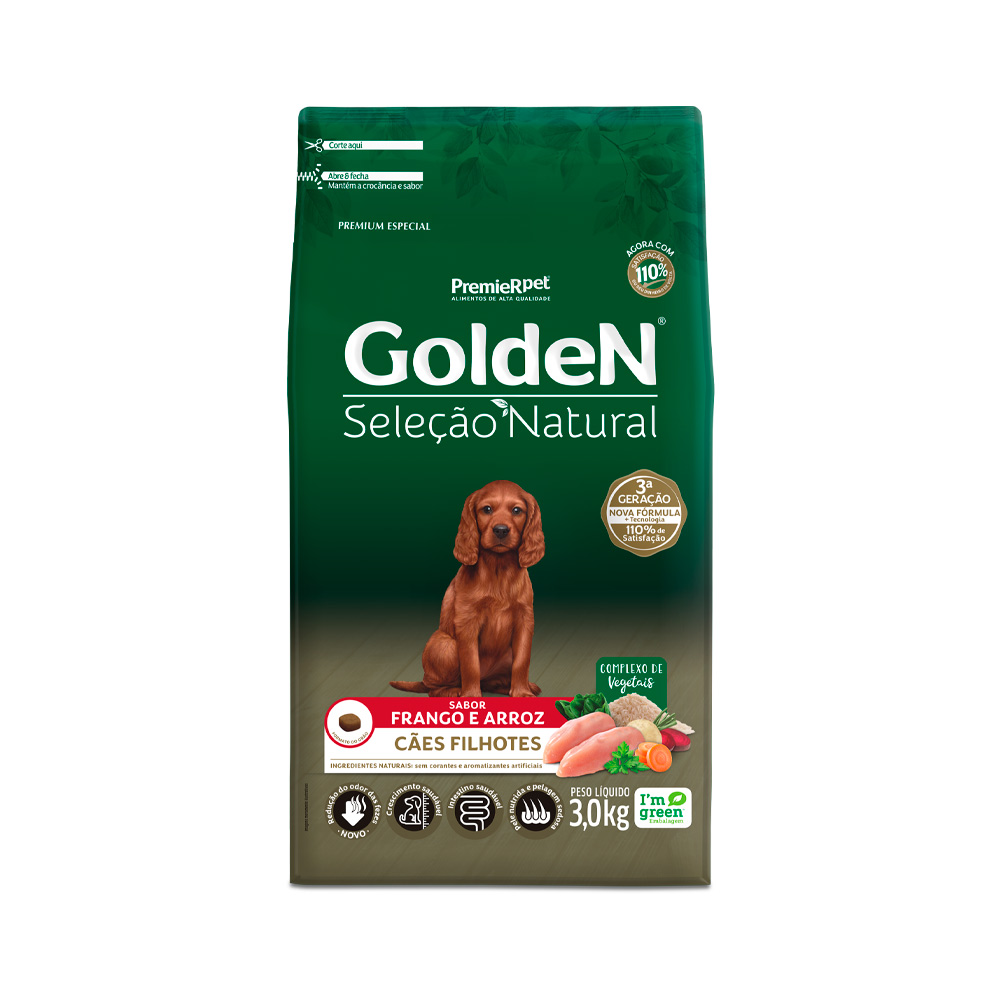 Ração Golden Seleção Natural para Cães Filhotes Sabor Frango