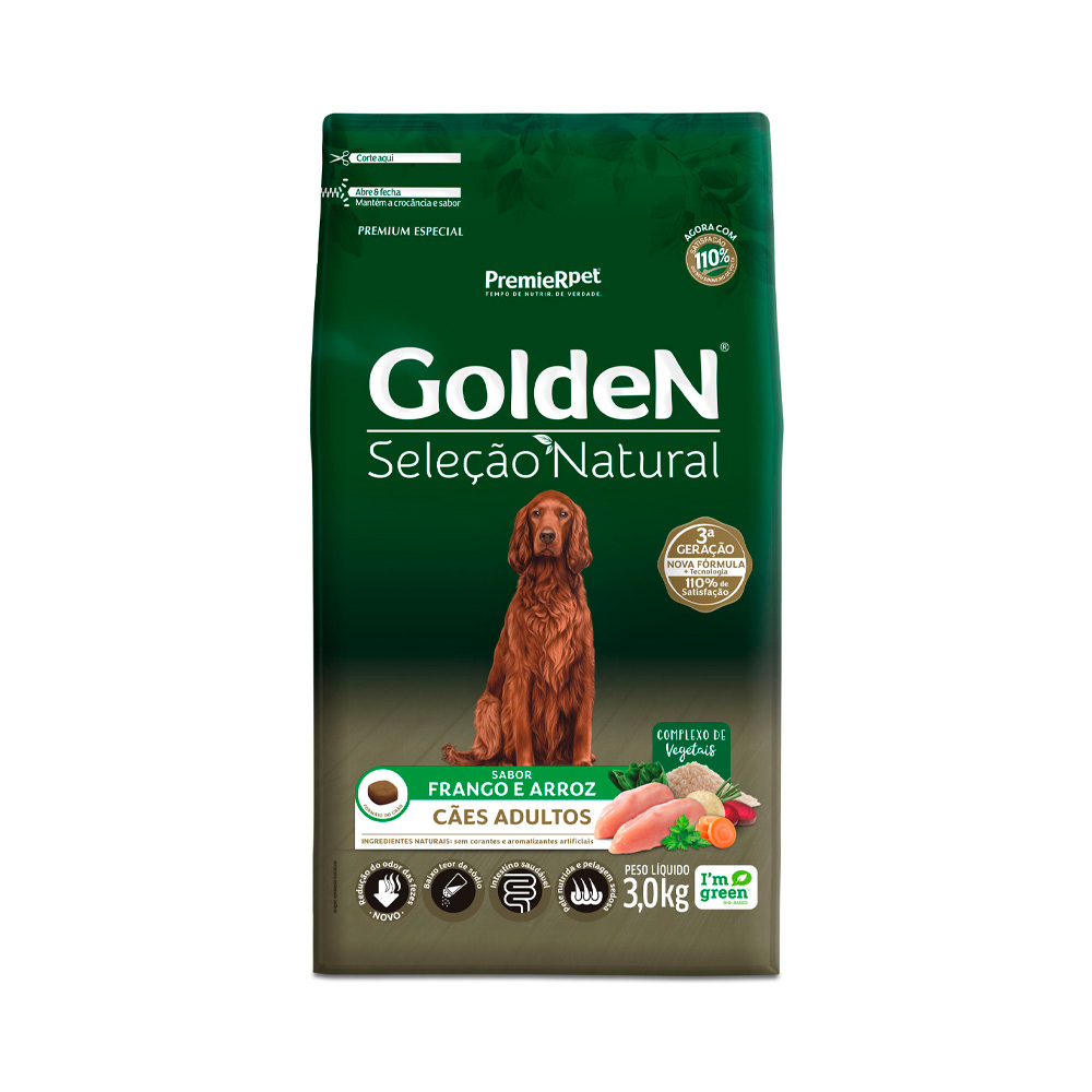 Ração Golden Seleção Natural para Cães Adultos Sabor Frango e Arroz - Loja Pet Mais