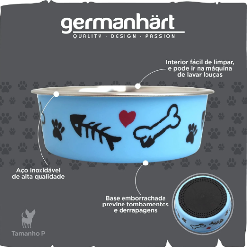 Comedouro Germanhart Inox Cutie Azul para Cães e Gatos