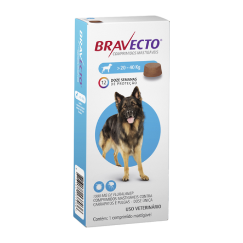 Antipulgas e Carrapatos Bravecto para Cães de 20 a 40 Kg 1 Comprimido