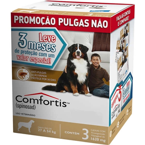 Combo Antipulgas Comfortis Elanco 1620 mg para Cães de Cães 27kg a 54Kg 3 Comprimidos