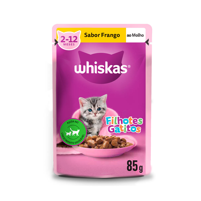 Ração Úmida Whiskas para Gatos Filhotes Sabor Frango ao Molho Sachê 85 g