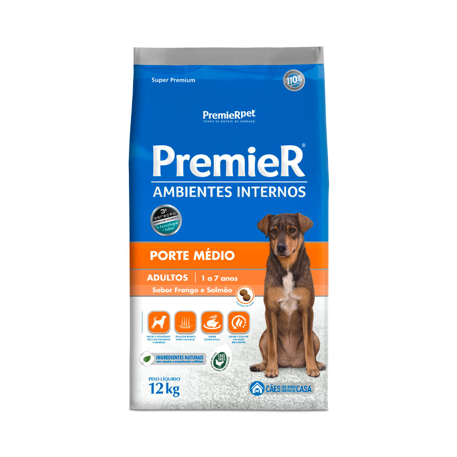 Ração PremieR Ambientes Internos Raças Médias para Cães Adultos Sabor Frango