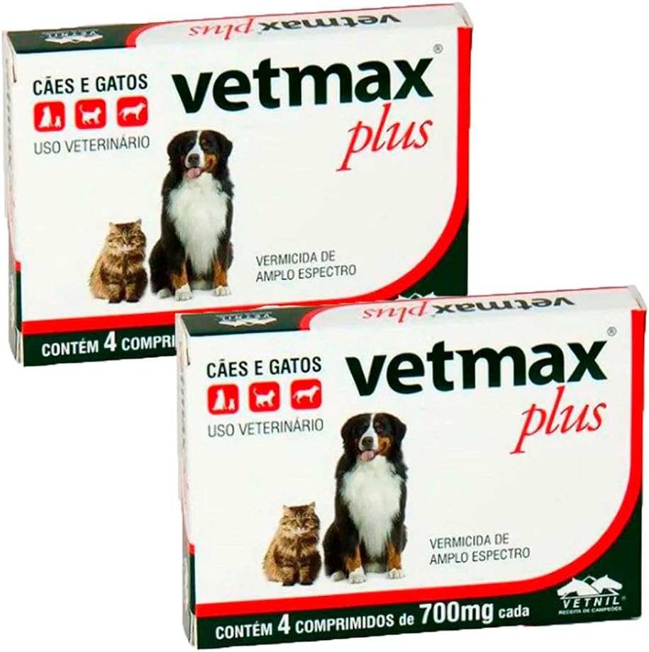 Kit Vermífugo Vetnil Vetmax Plus 700 mg para Cães e Gatos 4 Comprimidos 2 Unidades