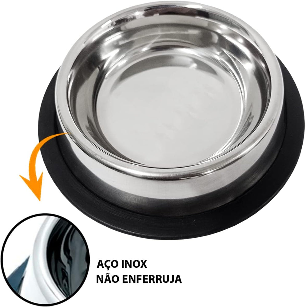 Comedouro Chalesco Antiderrapante Inox para Cães