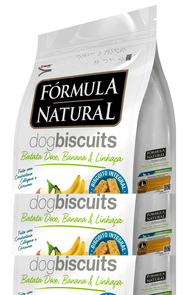 Biscoito Fórmula Natural Dog Biscuits para Cães Adultos Raças Pequenas Sabor Batata Doce, Banana e Linhaça 250 g