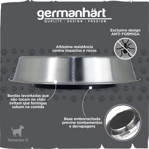 Comedouro Germanhart Inox com Anel de Silicone Antiformiga para Cães e Gatos