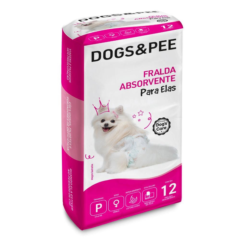 Fralda Descartável Higiênica Dog's & Pee para Cães Fêmea Tamanho P 12 Unidades