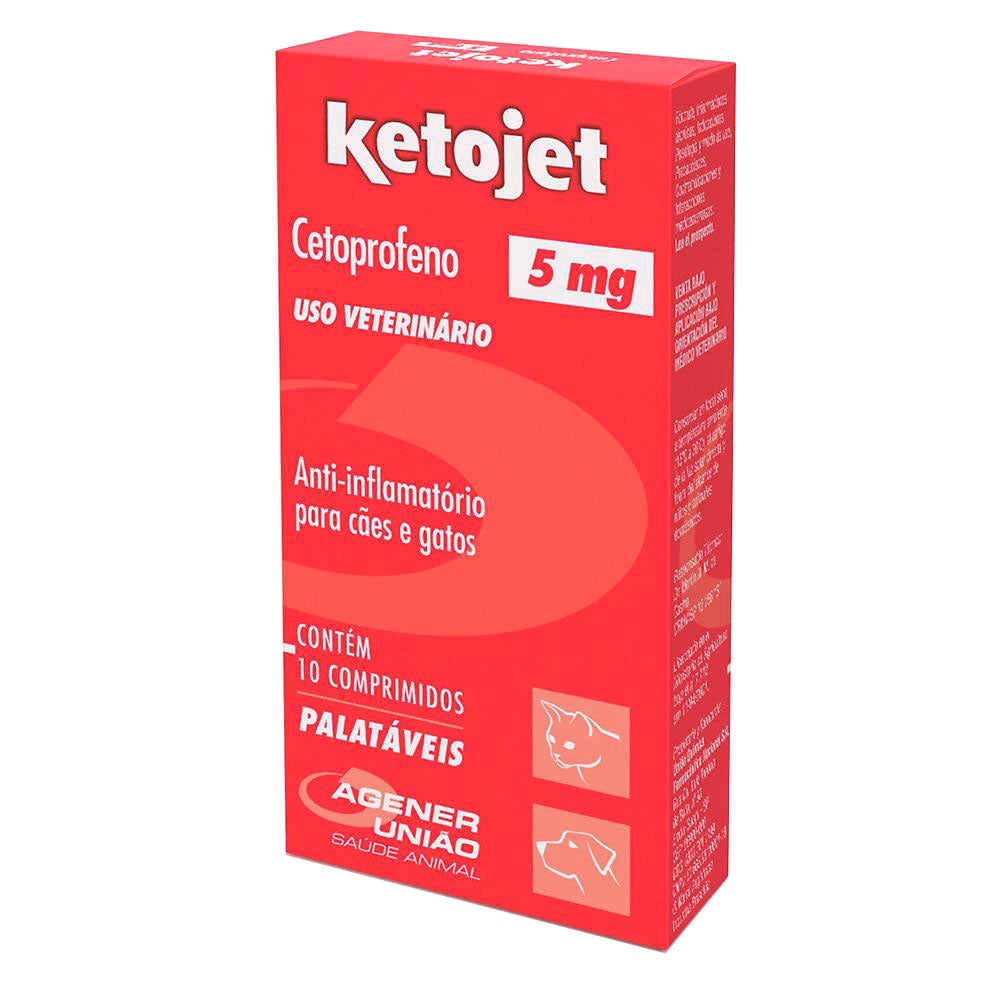 Anti-inflamatório Ketojet Agener União para Cães e Gatos 5 mg 10 Comprimidos