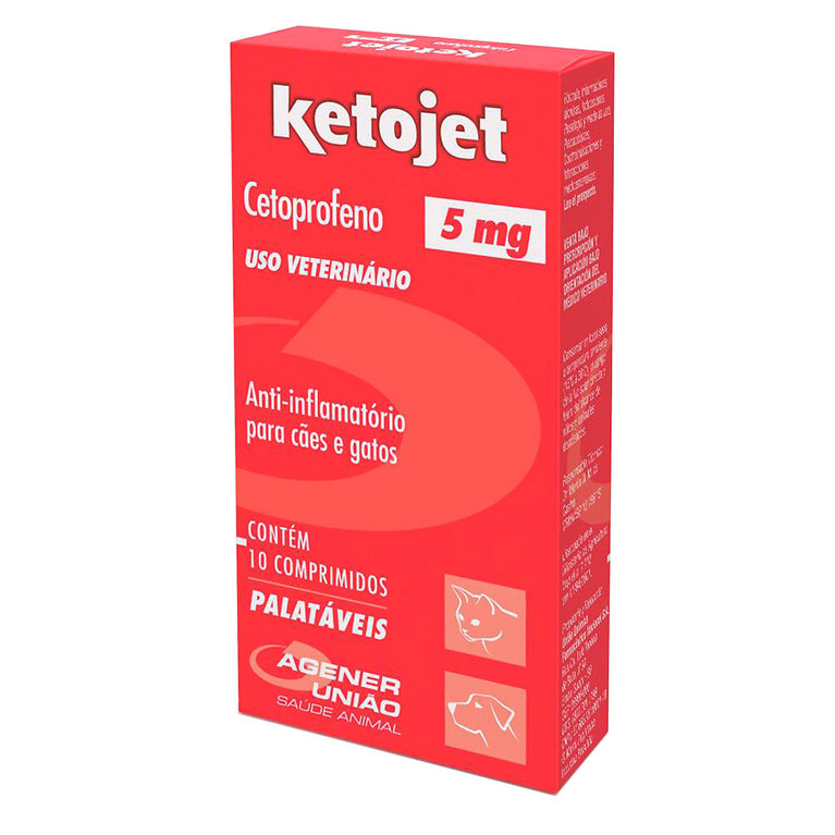 Anti-inflamatório Ketojet Agener União para Cães e Gatos 5 mg 10 Comprimidos