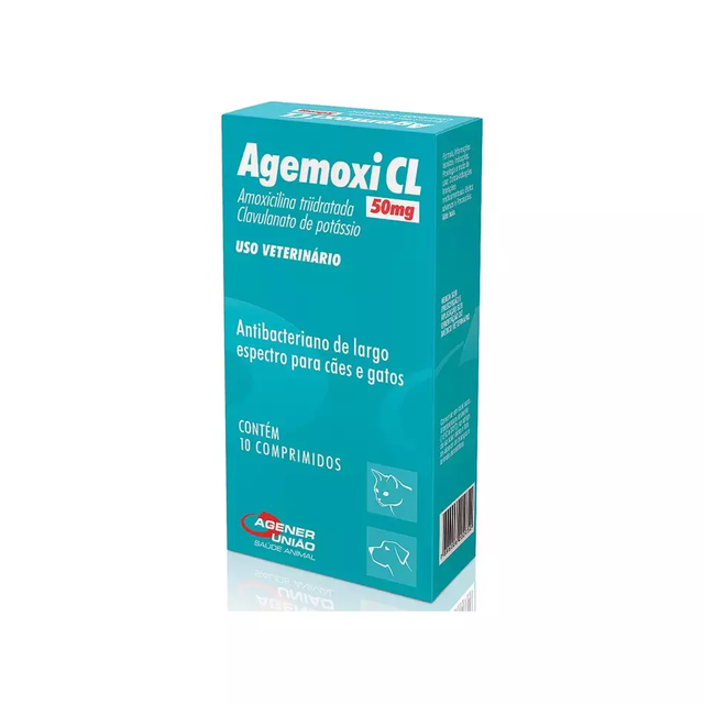 Antibiótico Agemoxi CL Agener para Cães e Gatos 50 mg 10 Comprimidos