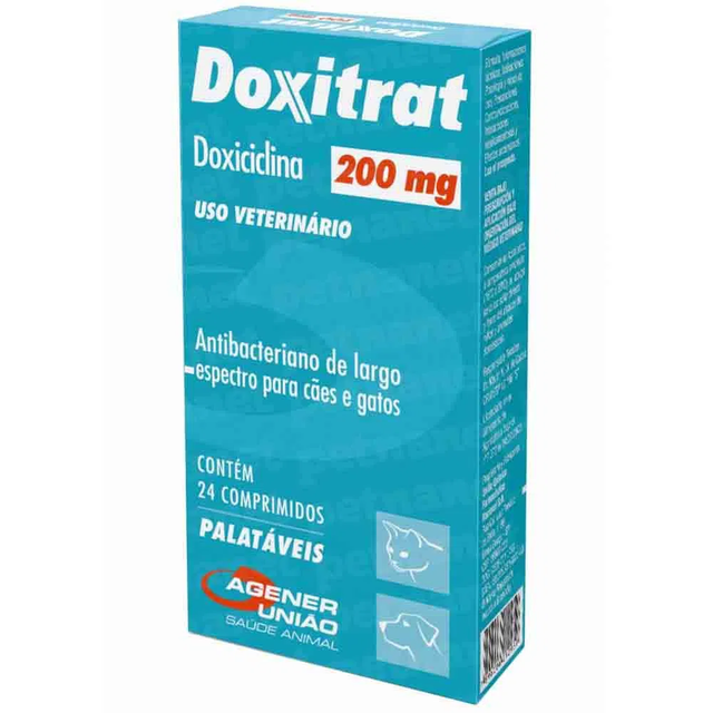 Antibiótico Doxitrat Agener para Cães e Gatos 200 mg 24 Comprimidos