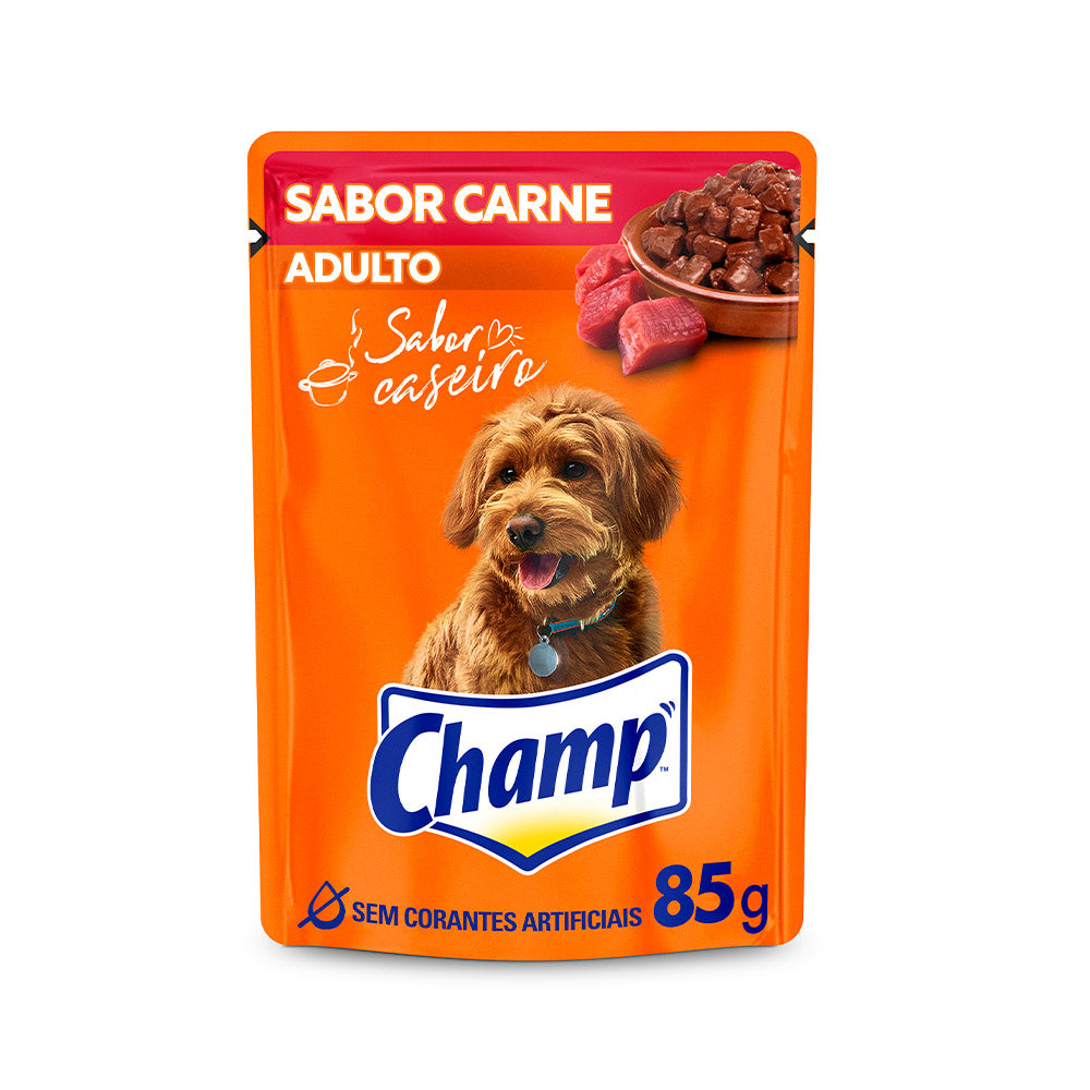 Ração Úmida Champ para Cães Adultos Sabor Caseiro Sabor Carne Sachê 85 g