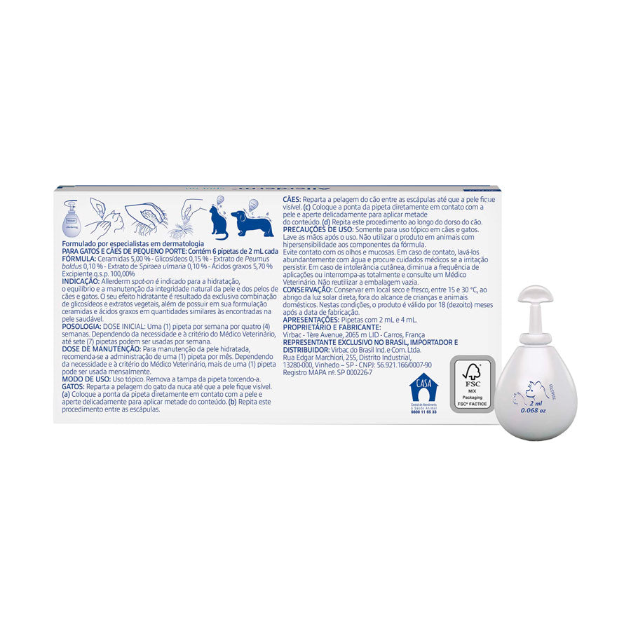 Hidratante Virbac Allerderm Spot On Sis para Cães e Gatos de até 10 kg 2 mL 6 Pipetas