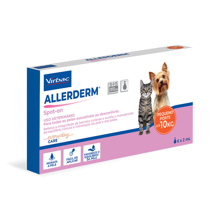 Hidratante Virbac Allerderm Spot On Sis para Cães e Gatos de até 10 kg 2 mL 6 Pipetas