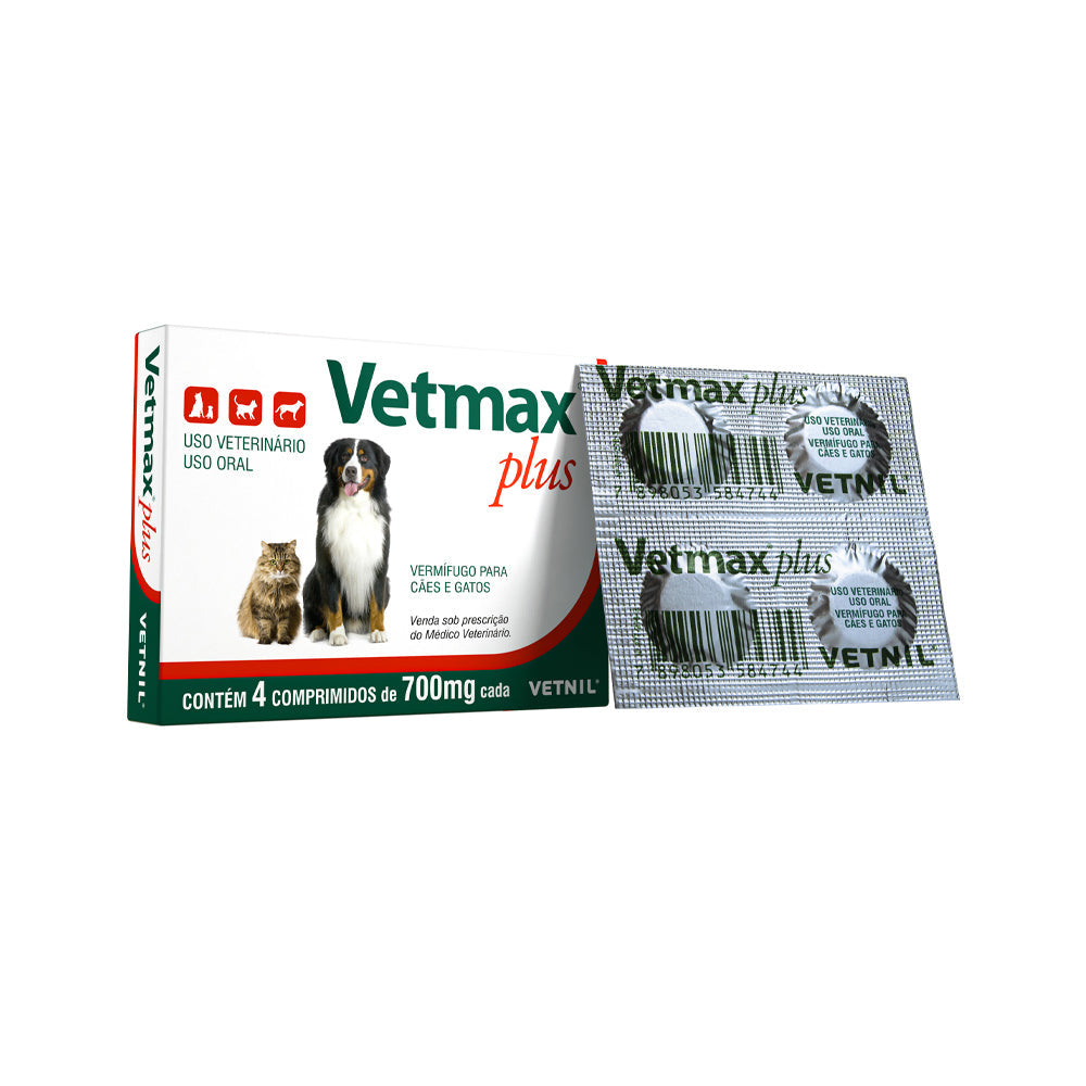 Vermífugo Vetnil Vetmax Plus 700mg para Cães e Gatos 4 Comprimidos