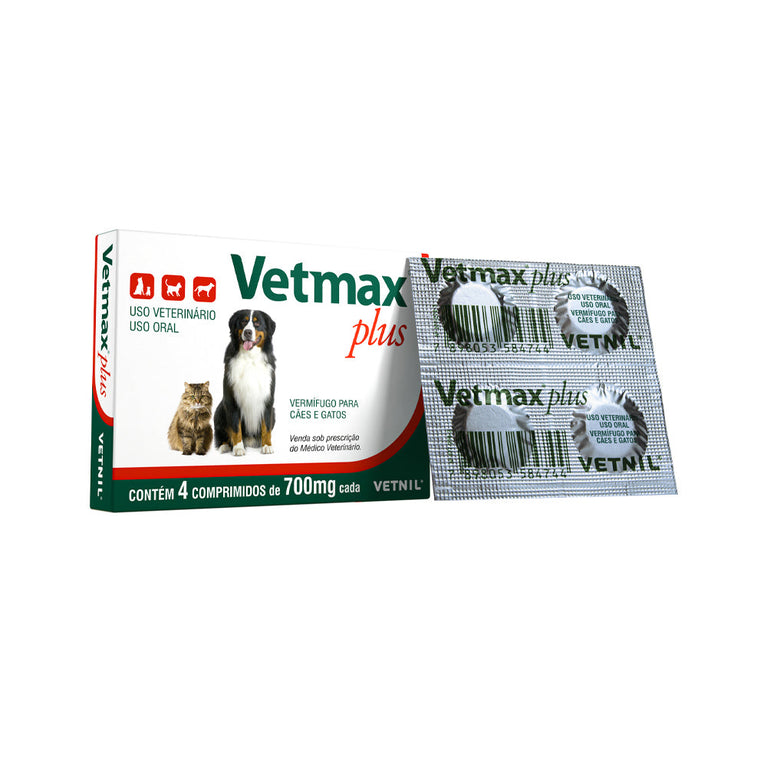 Vermífugo Vetnil Vetmax Plus 700mg para Cães e Gatos 4 Comprimidos