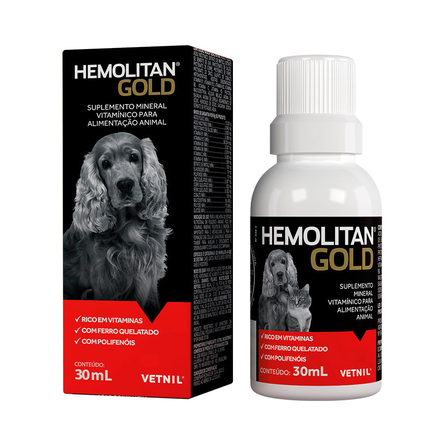 Suplemento Vetnil Hemolitan Gold Gotas para Cães e Gatos 30 mL