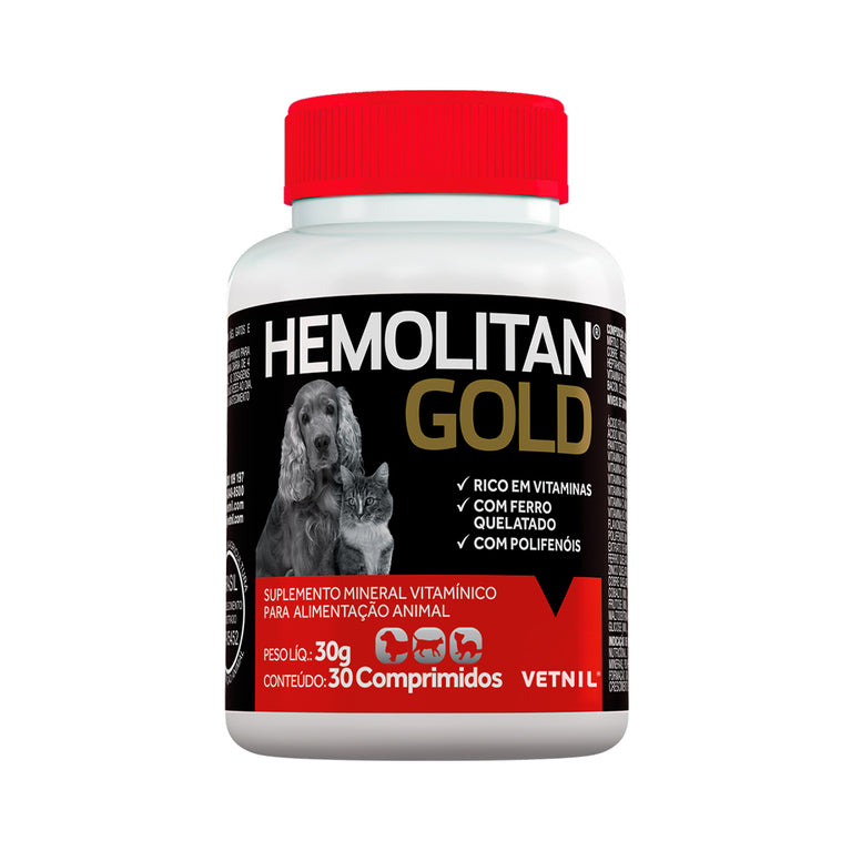 Suplemento Hemolitan Gold Vetnil para Cães e Gatos 30 Comprimidos