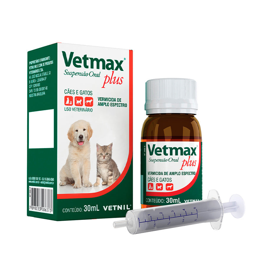 Vermífugo Vetnil Vetmax Plus Suspensão para Cães e Gatos 30 mL