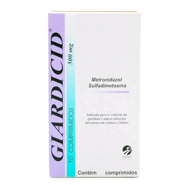 Antibiótico Cepav Giardicid para Cães e Gatos com Problemas Gastrointestinais 500 mg 10 Comprimidos