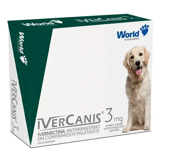 Antiparasitário IverCanis World Veterinária para Cães 3 mg 4 Comprimidos