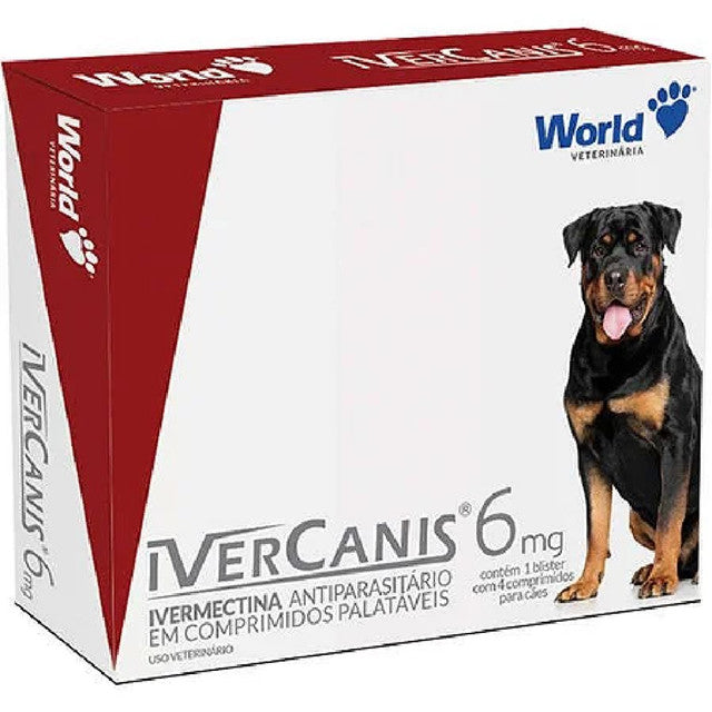 Antiparasitário IverCanis World Veterinária para Cães 6 mg 4 Comprimidos