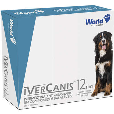 Antiparasitário IverCanis World Veterinária para Cães 12 mg 4 Comprimidos