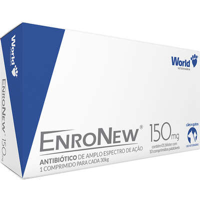 Antimicrobiano EnroNew World Veterinária para Cães e Gatos 150 mg 10 Comprimidos