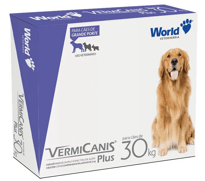 Vermífugo VermiCanis Plus World 2,4g para Cães de 30 Kg 2 Comprimidos