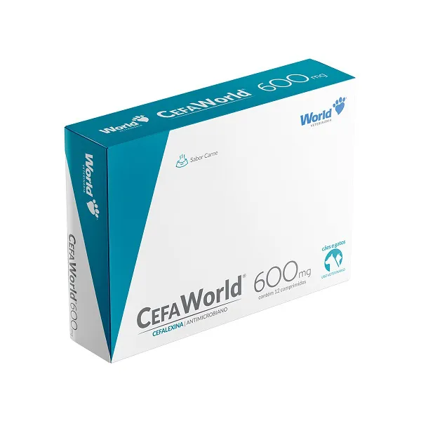 Antibiótico CefaWorld Veterinária World Veterinária para Cães e Gatos 600 mg 12 Comprimidos