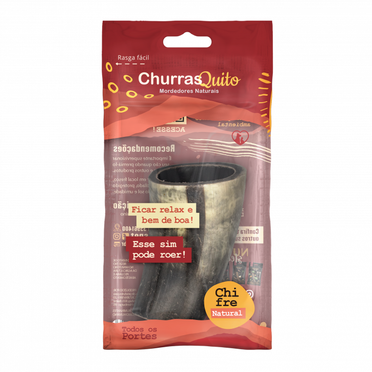 Petisco Natural Chifre Bovino Shrink Churrasquito para Cães 1 Unidade