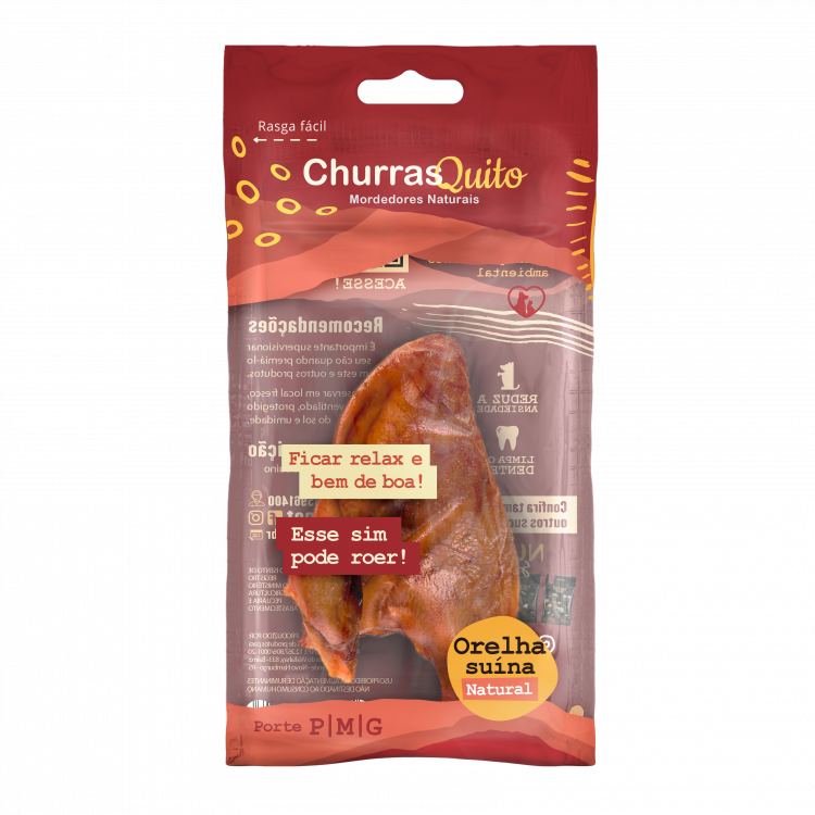 Petisco Natural Orelha Suína Churrasquito para Cães 1 Unidade