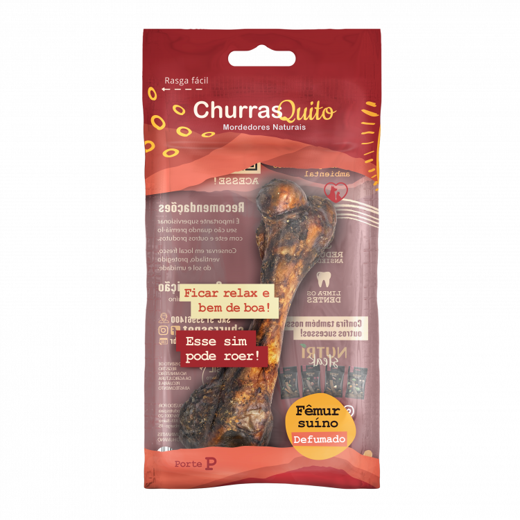 Petisco Natural Fêmur Suíno Defumado Churrasquito para Cães 1 Unidade