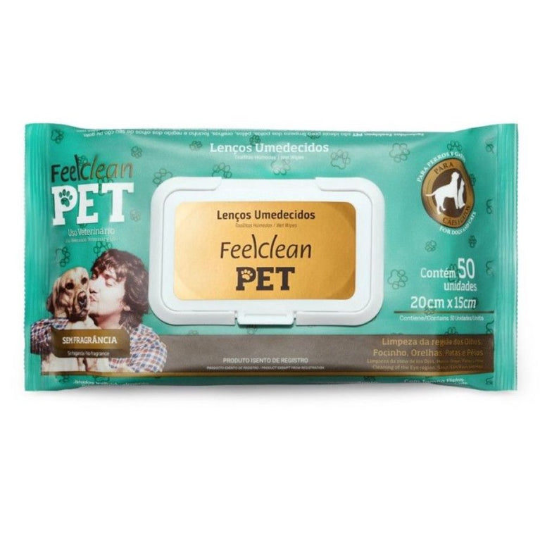 Lenço Umedecido Feelclean Pet para Cães e Gatos 50 Unidades