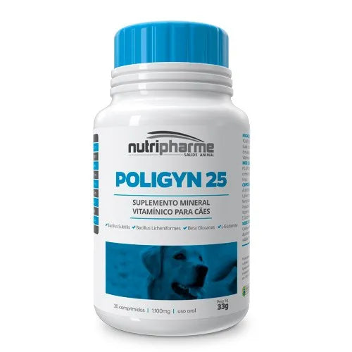 Suplemento Mineral Poligyn 25 Nutripharme para Cães 30 Comprimidos